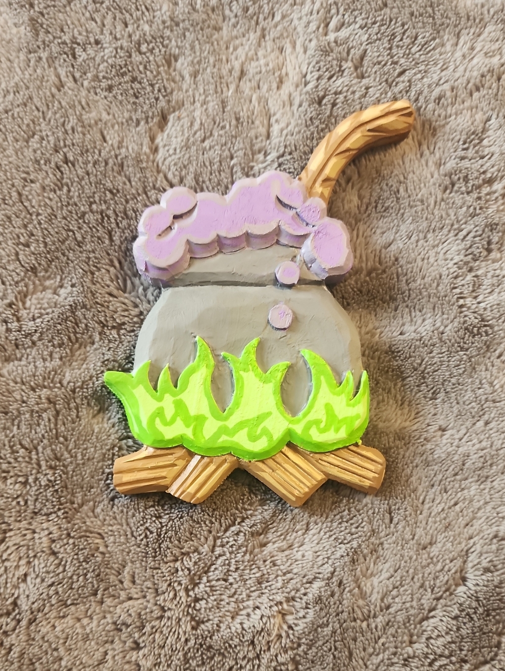 Wooden Painted Bubbling Cauldron Decor!